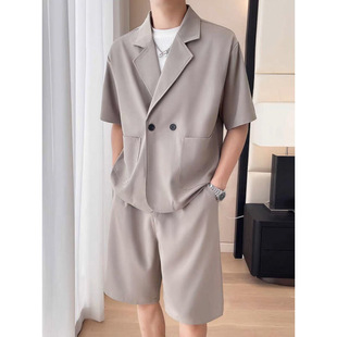 Trendy Brand Ice Silk Quarter-Sleeve Suit Men's Summer Thin Casual Small Suit Short-Sleeved Shorts Handsome Two-Piece Set