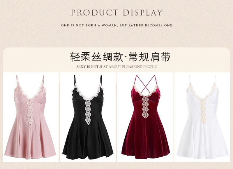 Lace Satin Babydoll Set with Suspender Skirt and Robe, Pink One Size — detail image 4
