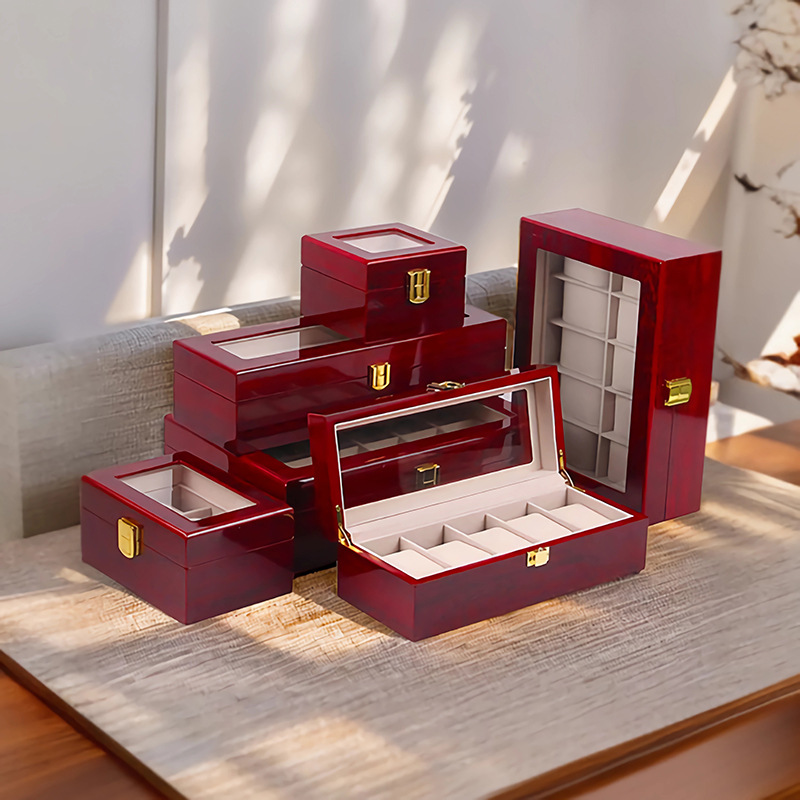 现货木质手表盒烤漆木盒高档饰品包装盒木制首饰盒手表收纳展示盒