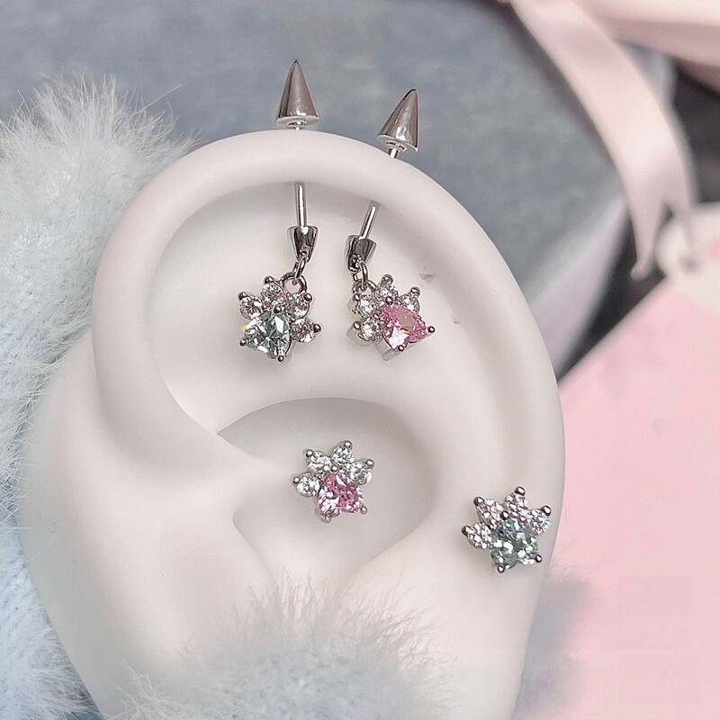 Orange Sea Cute Girl Cat Claw Ear Studs with Sparkling Rhinestones Devil Ear Cuffs Versatile Earrings for Men and Women