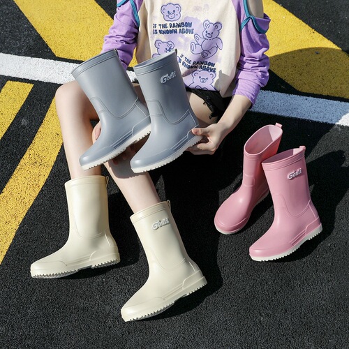 Rain boots, fashionable rain boots, women's mid-top women's adult fashion shoes, high-top kitchen non-slip shoes, work rubber shoes, women's drop shipping