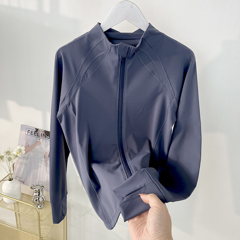 Women's Slim-Fit Zip-Up Yoga Jacket, Lightweight Quick-Dry Nylon Spandex Athletic Top, Breathable Second Skin Layer For Gym & Casual Wear_ecoleips.com