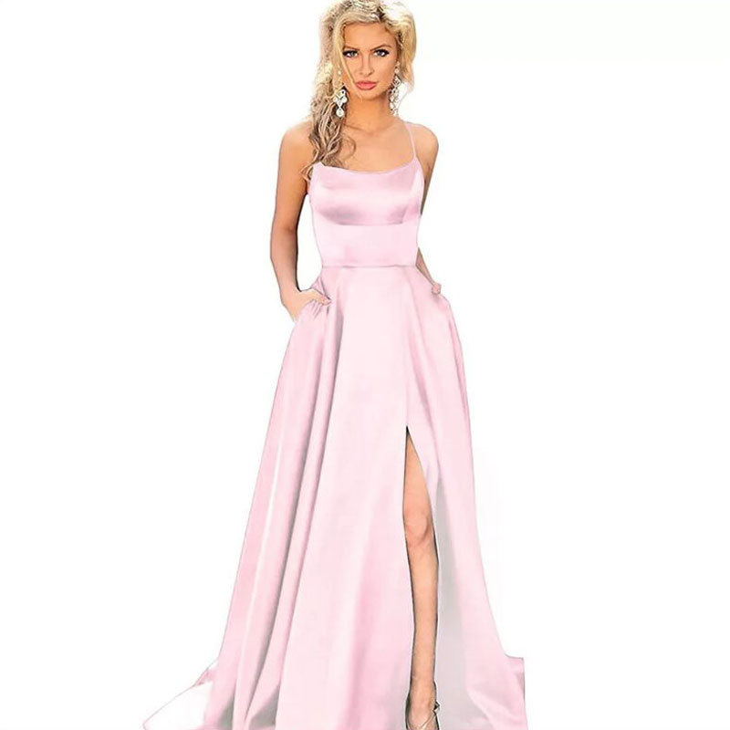 El Comercio exterior europeo y americano Amazon AliExpress deseo vestido de noche de las mujeres sexy Correa simple satén vestido largo