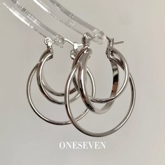 银色立体三圈交叉耳钉小众简约复古高级感耳环独特气质方圆脸耳扣