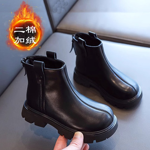 Girls' Boots 2025 Autumn and Winter New Style Fleece-Lined Martin Boots Double Cotton Children's Shoes Short Boots Leather Boots Snow Boots Baby