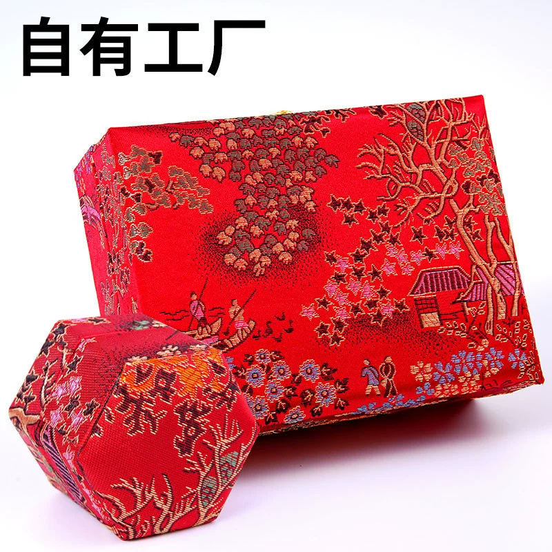 Шестиугольная парчовая коробка с вышивкой и индивидуальным логотипом An Gong Pills парчовая коробка таблетки китайской медицины подарочная упаковка пустая коробка по индивидуальному заказу