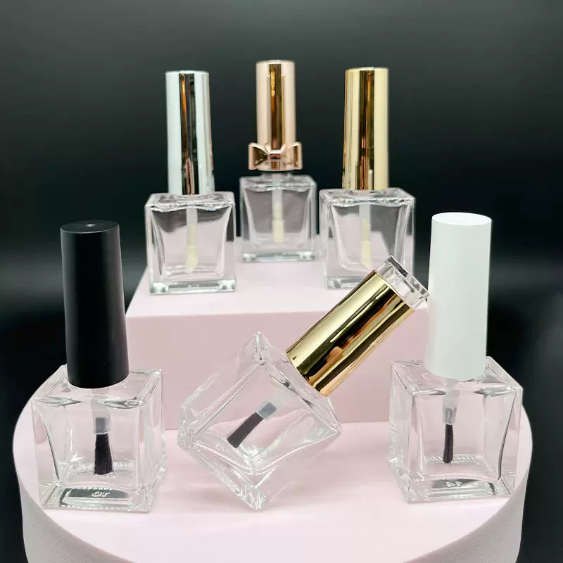 厂家现货指甲油玻璃瓶11ml甲油胶空瓶分装瓶带毛刷小方瓶玻璃瓶子