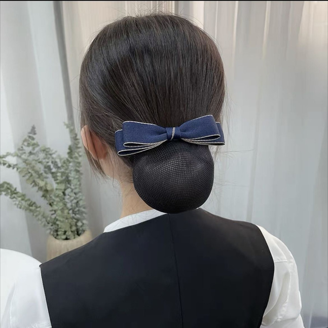 Headwear for women, professional hair net, suitable for bank, hotel, flight attendant, waitress, blue, Korean-style bow hair accessory for work