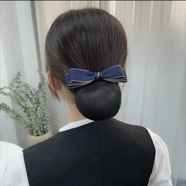 Headwear for women, professional hair net, suitable for bank, hotel, flight attendant, waitress, blue, Korean-style bow hair accessory for work