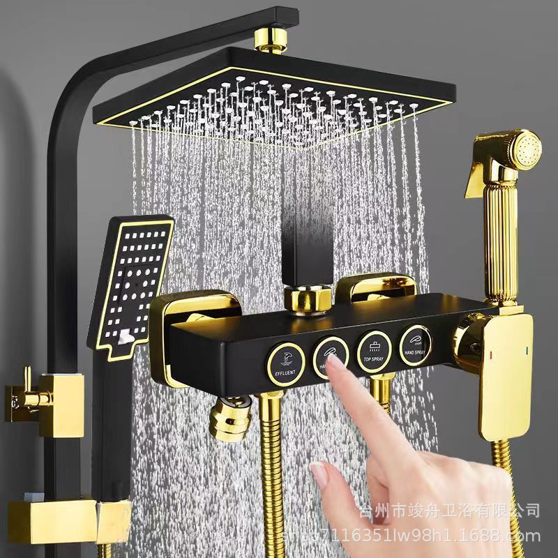 Black gold stainless steel shower suit project rain shower head pressurized shower foreign trade cross-border bathroom