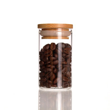 跨境直径55mm直口竹盖高硼硅高透明收纳玻璃瓶Coffee bottle
