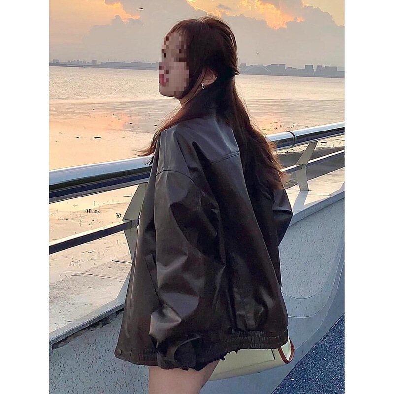 美拉德ins复古国潮机车风皮衣外套女秋季新款宽松显瘦休闲夹克潮|undefined