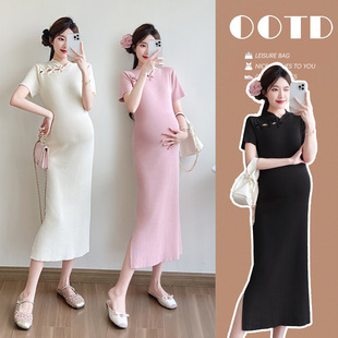 Real shot spot 2024 new summer modified cheongsam knitted skirt long personality dress