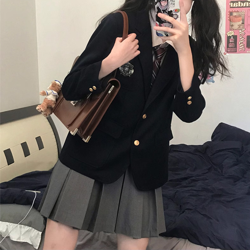 韓国版のスーツの上着の学生の学院の風jkの制服のスーツの小さい背のスーツのフルセットの秋冬の百のスカート