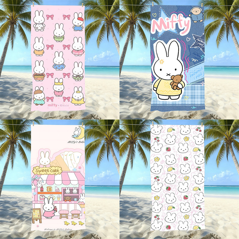 Miffy Rabbit Beach Towel Microfiber Quick-Drying Water-Absorbent Cartoon Print Beach Vacation Bath Towel Wholesale