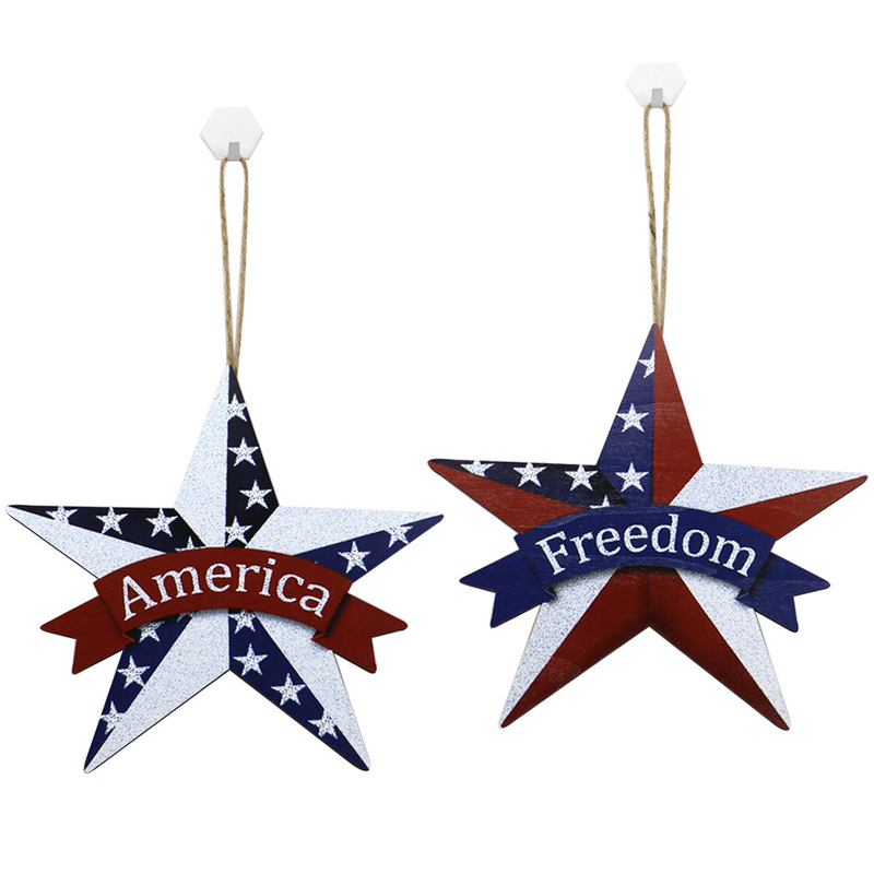 2022 Cross-border New U.S. Independence Day Wooden Five-pointed Star Wall Hanging Decorative Crafts National Day Door Listing