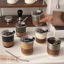 新款304不锈钢咖啡杯网红户外露营便携水杯带盖吸管杯餐厅啤酒杯