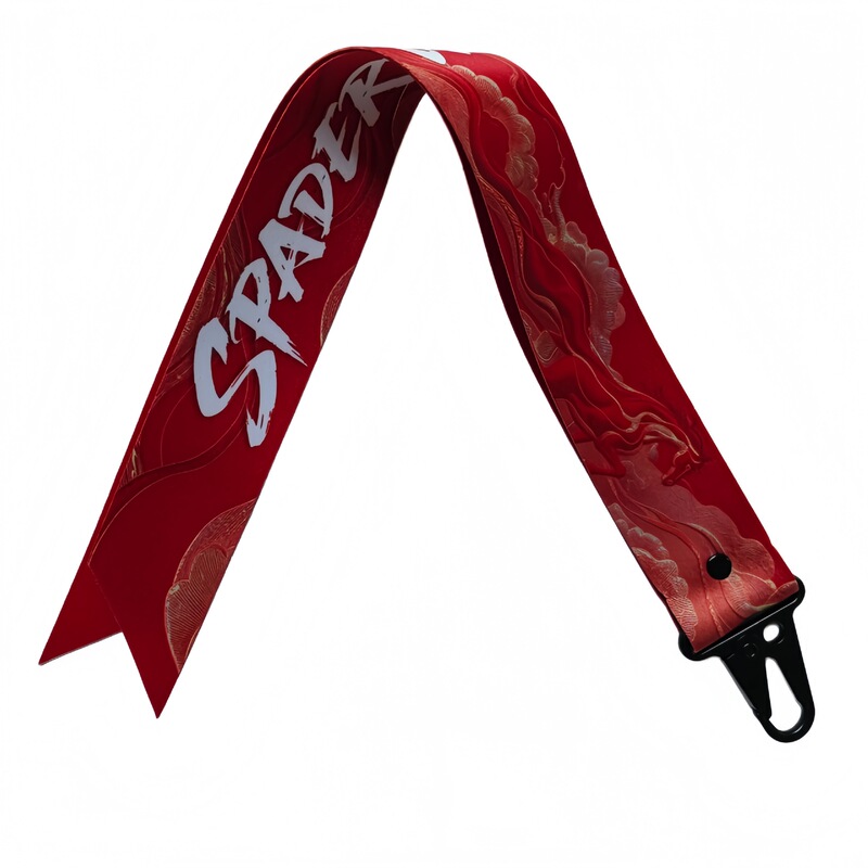 Customized Logo Heat Transfer Diagonal-Cut Webbing Hiking and Mountaineering Ribbon Motorcycle Keychain Team Building Commemorative Lanyard