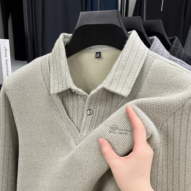 Live Broadcast Popular Winter New Style Fleece-Lined Thickened Men's Tops Casual Business Knitwear Fake Two-Piece Sweater