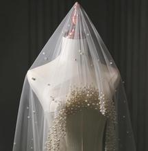 Pearls Wedding Veil 1 Layer Long Bridal Cathedral Veil With