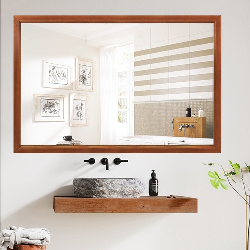 新中式实木浴室镜壁挂卫浴镜洗漱台洗手间卫生间镜子挂墙式梳妆镜