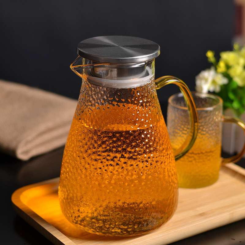 Botella de agua fría martillo de vidrio patrón hervidor de agua verano hogar simple resistente a altas temperaturas gran capacidad frío blanco refrigerador abierto botella de agua fría