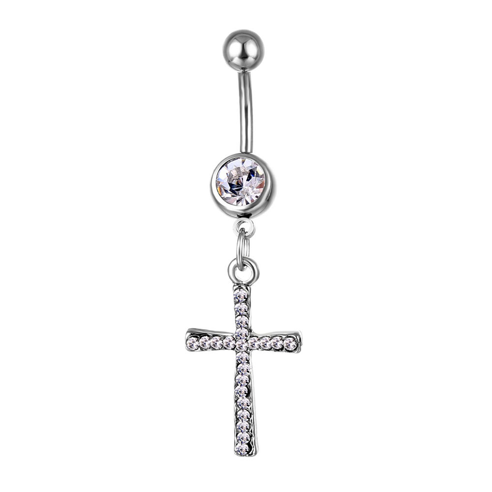Fashion Cross-border Products: Piercing Jewelry, Stainless Steel Studs With Diamond-encrusted Cross Pendants, Navel Rings Easy To Wear_voghion.com