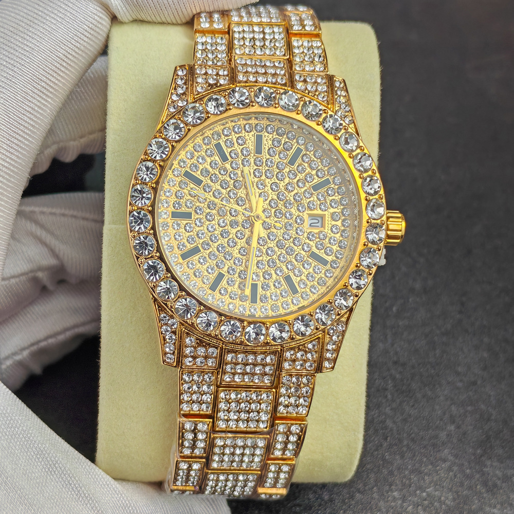 No Logo Full Diamond Watch Men's and Women's Watches Hip-Hop Diamond Watch Butterfly Buckle Hip Hop Watches