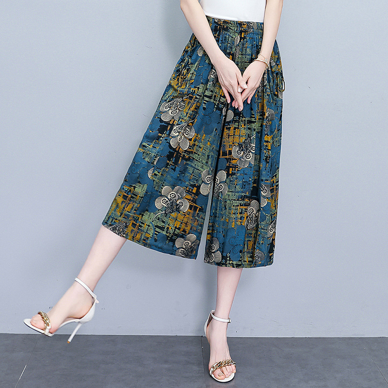 Summer Cotton Wide-Leg Pants for Middle-Aged and Elderly Women, New Loose Casual Cropped Pants, Thin Style