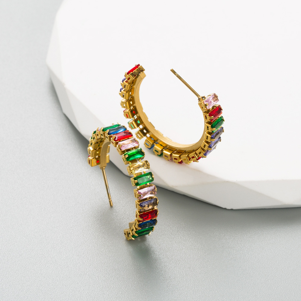 Fashion Geometric Titanium Steel Plating Rhinestones Ear Studs 1 Pair