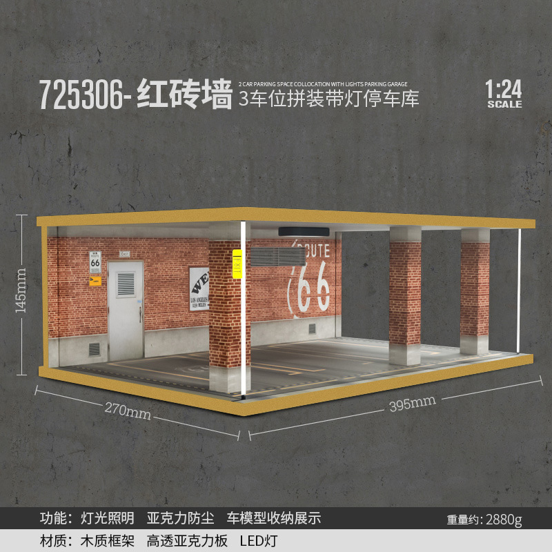 Comercio exterior al por mayor transfronterizo 1 24 simulación modelo de coche estacionamiento modelo escena garaje pantalla con decoración ligera