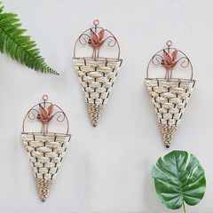 Wall-mounted simulated flower basket ornaments vase triangular iron art rattan flower basket wall-mounted plant pothos wall living room decoration