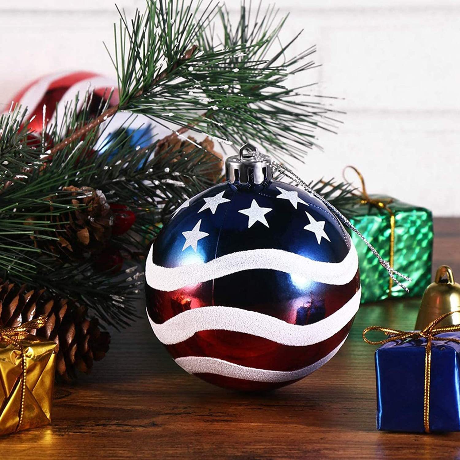 跨境新款美国爱国国旗悬挂球独立日圣诞树美国主题派对装饰用品