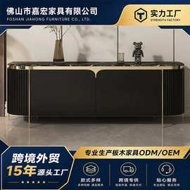现代简约凹槽竖条纹电视柜大理石面黑色金色装饰落地柜奢华客厅柜