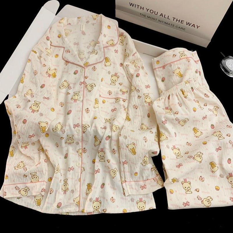 少女可爱轻松熊睡衣女春秋季长袖云朵棉新款甜美大码家居服可外穿|undefined