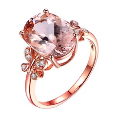 Wish Jewelry International Trade: 5-Carat Natural Morganite Ring, 18K Rose Gold Plated with Diamond Accents, Colorful Gemstone Ring