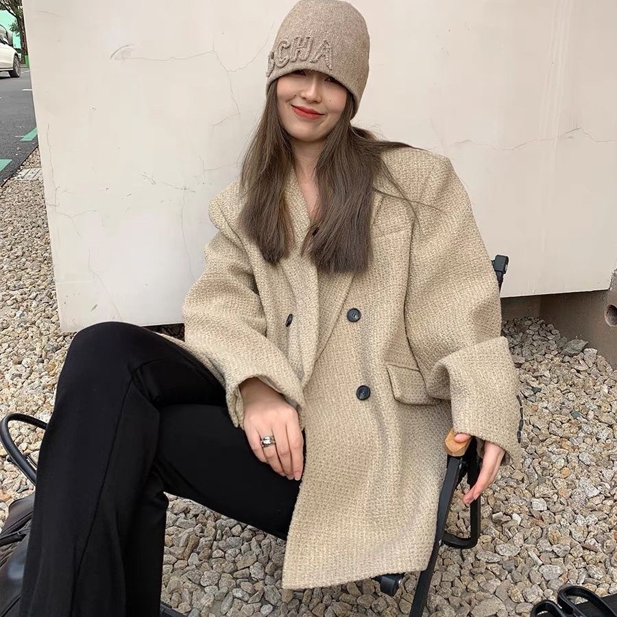 Woolen suit women's autumn and winter thickened loose Korean style retro slimming Chanel style woolen high-grade suit jacket