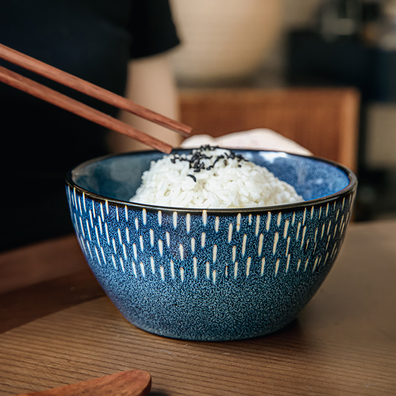 Tacos de arroz de exportación de comercio exterior, horno estrella de 5 pulgadas, tazón de cerámica pintada a mano, tazón de arroz grueso