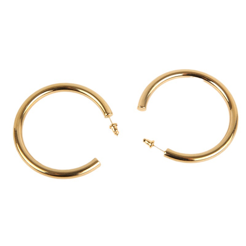 Pendientes de aro fino abierto chapados en oro, estilo INS, aros huecos en forma de C de acero inoxidable, venta al por mayor estilo francés