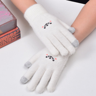Cute Touch Screen Gloves Cartoon Smiley Face Gloves Winter Cold Protection Fleece-Lined Thickeneded Student Gloves Korean Version Sweet Girl