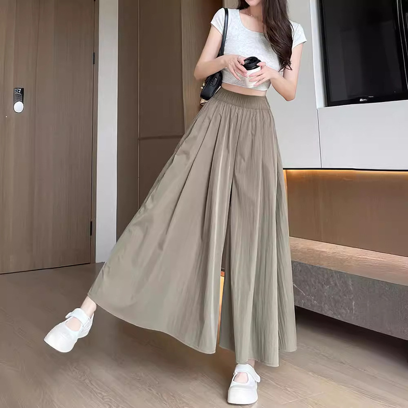 Yamamoto Culottes Women's Summer 2025 New High Waist Slim A- Line Skirt Lazy Little Ice Silk Wide Leg Pants