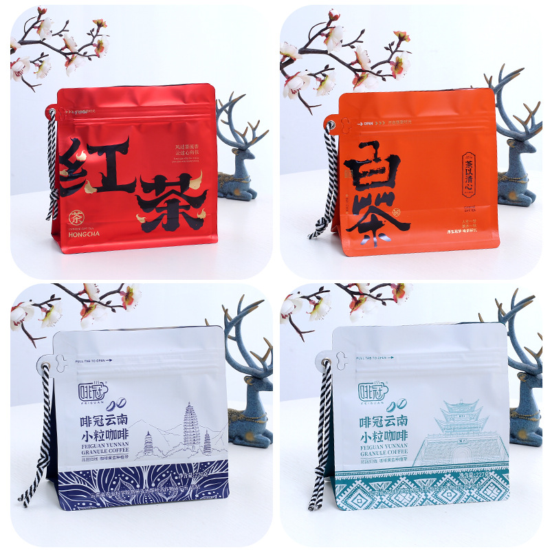 En stock creativo válvula de retención de bolsa de té sellada de ocho lados Diamante cordón autónomo bolsa de café bolsa de embalaje de regalo