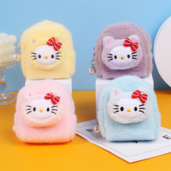 Cartoon 3D Plush Schoolbag-Shaped Zero Wallet with Bow, Small Kitty Red Mouth Earphone Bag, Phone Pal Gift