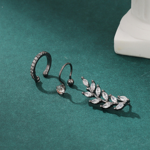 Cross-border best-selling zirconium earring set, Instagram stylish temperament leaf stud earrings, no piercing simple personalized earrings
