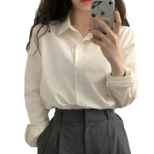 White women's shirt blouses, Korean chic pure color innerwear, design sense, niche open sweater
