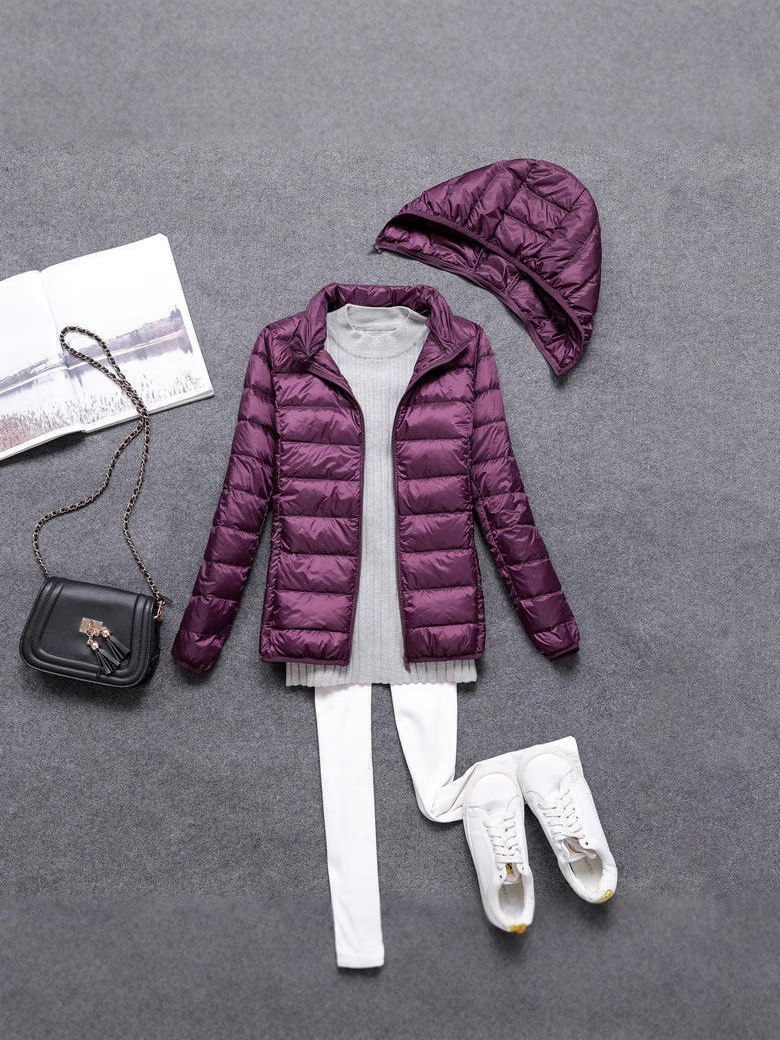 Transfronterizo Tik Tok nueva chaqueta de plumón para mujeres corta estilo coreano delgada y delgada chaqueta de sombrero extraíble de estudiantes de tamaño grande image 3