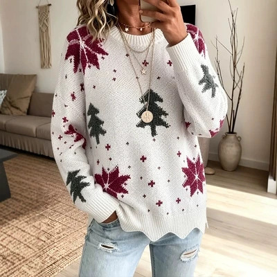 Plus Size Christmas Sweater for Girls, Loose Outer Wear, Pullover, Lazy Style, Retro Hong Kong Style Top, Red Christmas Tree Needle Plus Size Christmas Sweater for Girls, Loose Outer Wear, Pullover, Lazy Style, Retro Hong Kong Style Top, Red Christmas Tree Needle