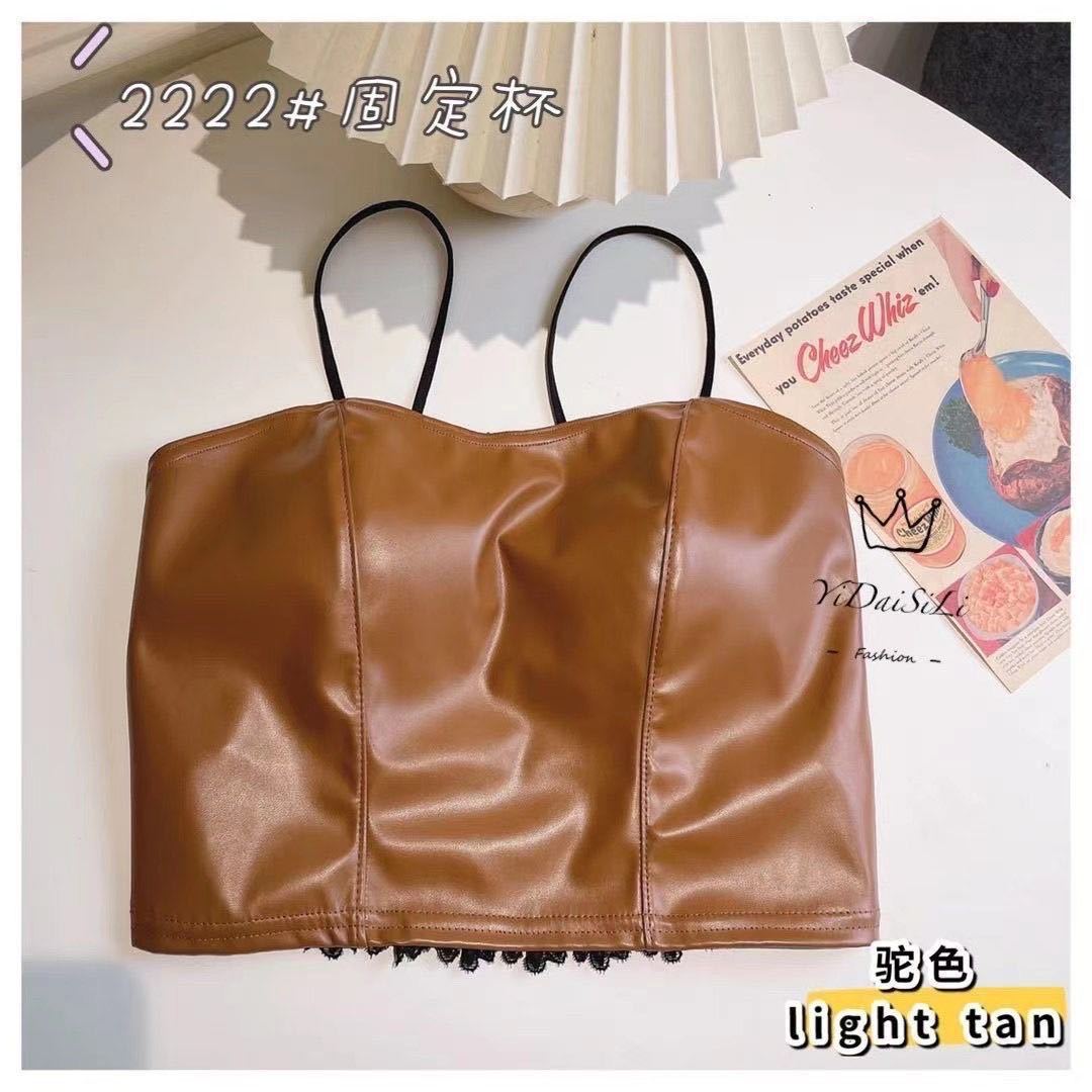 Nueva camisola de cuero de las mujeres de una sola pieza fija Copa sexy encaje belleza espalda desgaste exterior interior superior de las mujeres