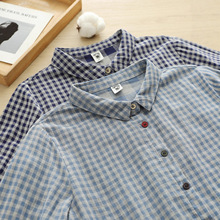 2025秋季文艺小清新复古格子彩扣双层棉纱衬衫女长袖打底衫学生潮