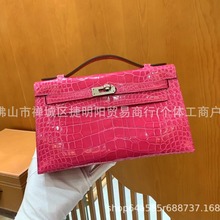 H家高定全手缝高光美洲鳄鱼皮凯莉一代kellymini晚宴包单肩斜挎包